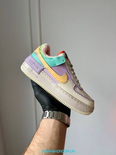 Зимові жіночі кросівки Nike Air Force 1 Shadow Pale Ivory Fur фото