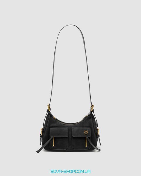 Жіноча сумка Pinko Suede Cargo Shoulder Bag Black/Gold Premium фото