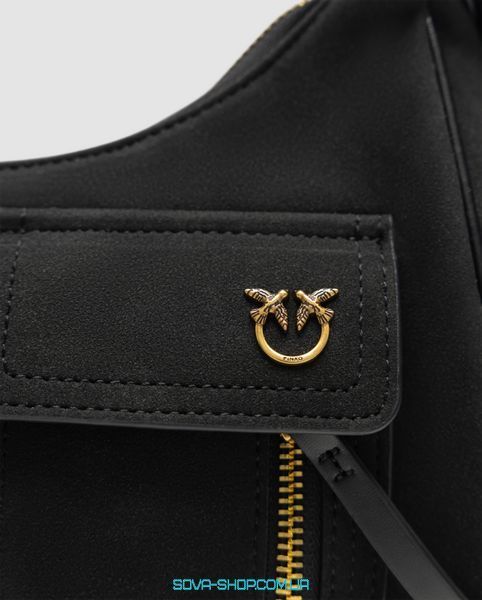 Жіноча сумка Pinko Suede Cargo Shoulder Bag Black/Gold Premium фото