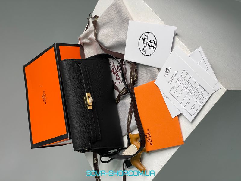 Жіноча сумка Hermes Kelly Pochette Black/Gold Premium фото