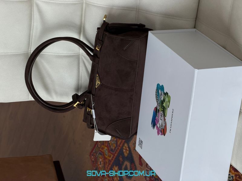 Жіноча сумка Prada Bonnie Medium Suede Handbag Black Chocolate Premium фото