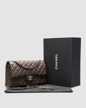 Жіноча сумка Chanel Classic 2.55 Medium Double Flap in Brown/Silver Premium фото