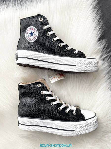 Женские высокие зимние кеды с мехом All Star High Black Fur фото