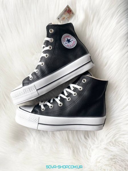 Женские высокие зимние кеды с мехом All Star High Black Fur фото