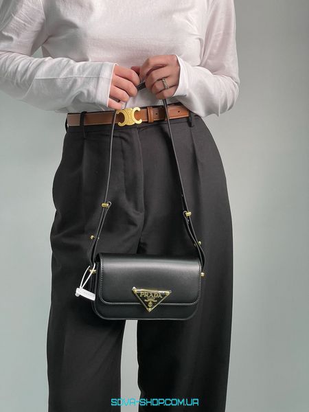 Жіноча сумка Prada Leather Shoulder Bag Black/Gold Premium фото