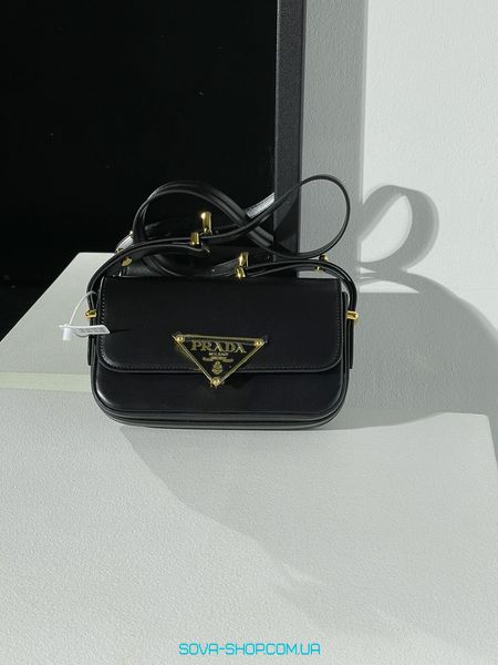 Женская сумка Prada Leather Shoulder Bag Black/Gold Premium фото