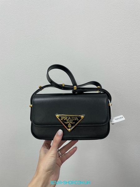 Женская сумка Prada Leather Shoulder Bag Black/Gold Premium фото
