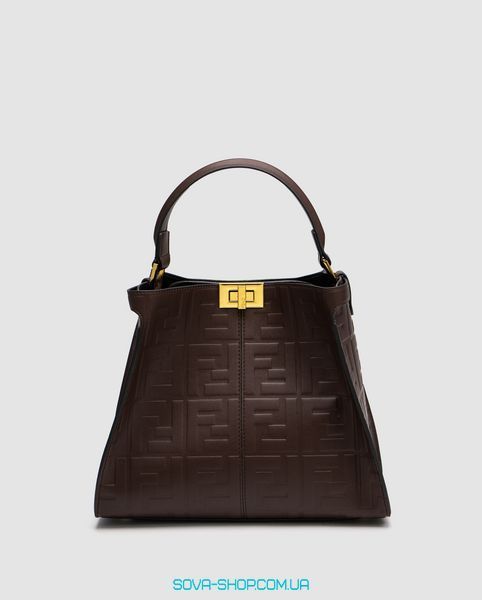 Женская сумка Fendi Brown Leather Large Iconic Essentially Peekaboo Top Handle Premium фото