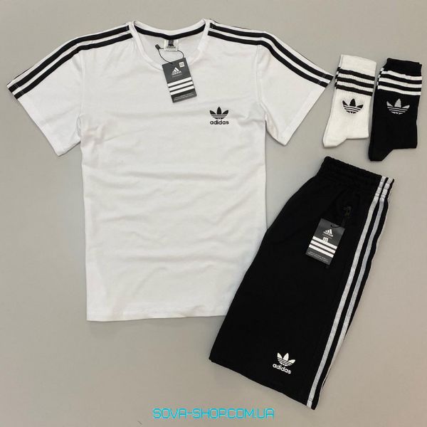 Чоловічий набір : футболка-шорти + носки 2 пари В ПОДАРУНОК! Adidas білий, чорний фото