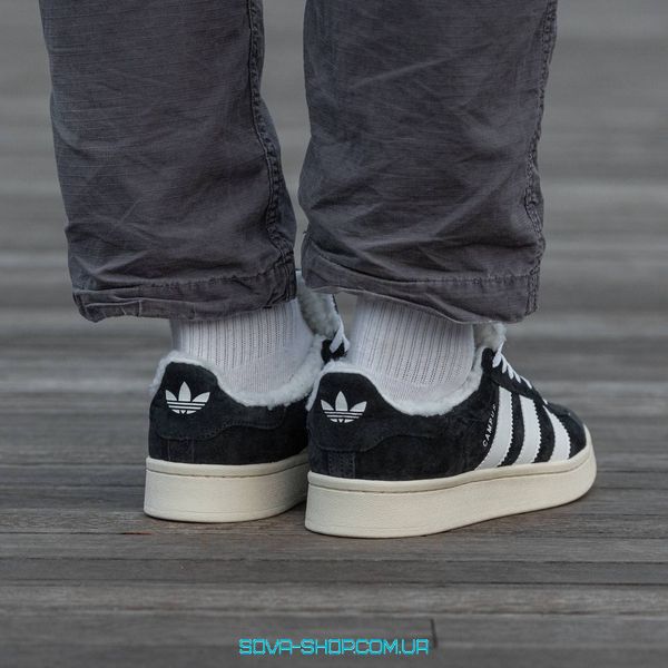 Чоловічі та жіночі зимові кросівки Adidas Campus Black White 00s з хутром фото