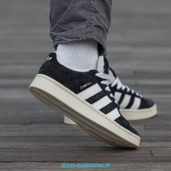 Чоловічі та жіночі зимові кросівки Adidas Campus Black White 00s з хутром фото