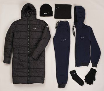 Мужской набор Nike: 6 в 1 ️Парка + Спортивный костюм + шапка + бафф + перчатки + носки фото
