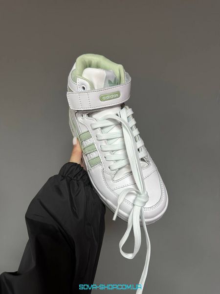 Мужские и женские кроссовки Adidas Forum “WHITE / OLIVE” Fur фото