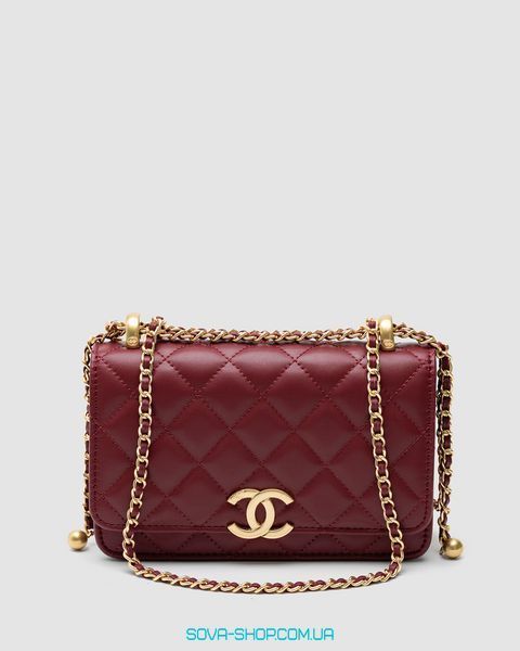 Жіноча сумка Chanel Calfskin Quilted Perfect Fit Wallet On Chain Burgundy/Gold Premium фото