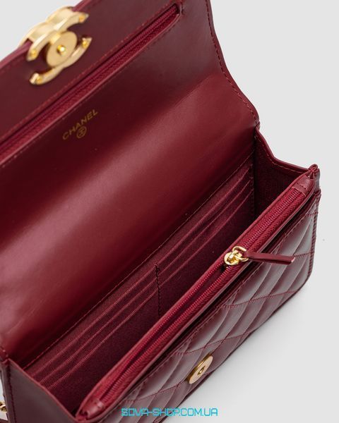 Жіноча сумка Chanel Calfskin Quilted Perfect Fit Wallet On Chain Burgundy/Gold Premium фото