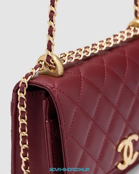 Жіноча сумка Chanel Calfskin Quilted Perfect Fit Wallet On Chain Burgundy/Gold Premium фото