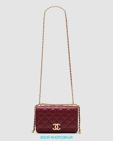 Жіноча сумка Chanel Calfskin Quilted Perfect Fit Wallet On Chain Burgundy/Gold Premium фото