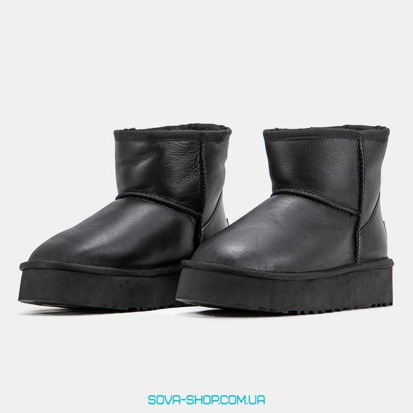 Жіночі зимові ботинки UGG Mini Platform Leather Black Premium фото