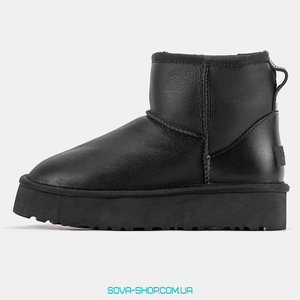 Женские зимние ботинки UGG Mini Platform Leather Black Premium фото