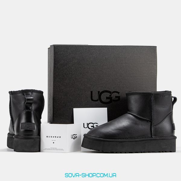 Жіночі зимові ботинки UGG Mini Platform Leather Black Premium фото