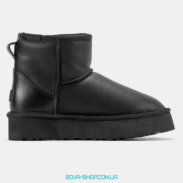 Жіночі зимові ботинки UGG Mini Platform Leather Black Premium фото