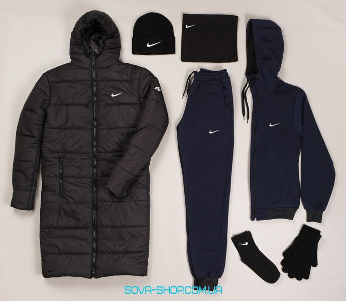 ❄️Чоловічий набір Nike: 6 в 1 ☃️Парка + Спортивний костюм + шапка + бафф + рукавички + шкарпетки фото