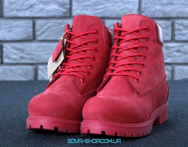 Мужские зимние ботинки (шерстяной мех) Timberland CLASSIC PREMIUM NUBUCK WATERPROOF RED фото