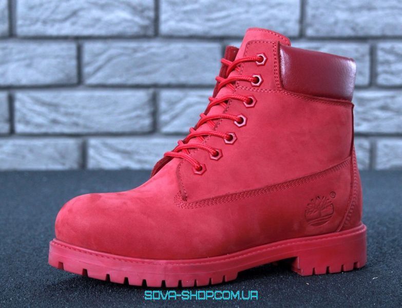 Мужские зимние ботинки (шерстяной мех) Timberland CLASSIC PREMIUM NUBUCK WATERPROOF RED фото