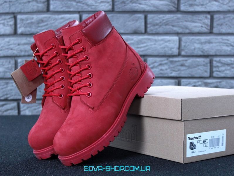 Мужские зимние ботинки (шерстяной мех) Timberland CLASSIC PREMIUM NUBUCK WATERPROOF RED фото