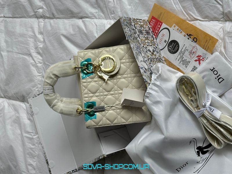 Жіноча сумка Christian Dior Small Lady Dior My ABCDIOR Bag Cream Premium фото