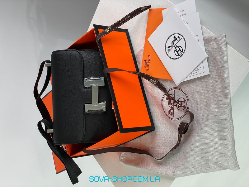 Женская сумка Hermes Constance 23 Epsom Calf Black/Silver Premium фото