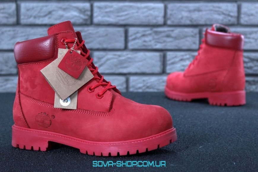 Мужские зимние ботинки (шерстяной мех) Timberland CLASSIC PREMIUM NUBUCK WATERPROOF RED фото