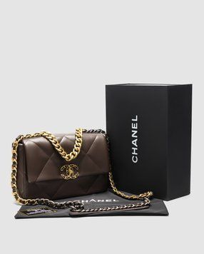 Жіноча сумка Chanel 19 Large Handbag Brown/Gold Premium фото