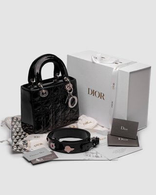 Женская сумка Christian Dior Small Lady My ABCDior Bag Black Patent Cannage Calfskin Premium фото
