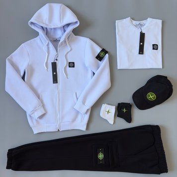Чоловічий та жіночий костюм ЗИМОВИЙ Stone Island: zip худі-штани-футболка-кепка (2 пари носків у подарунок) Stone Island фото