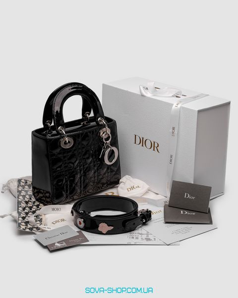 Жіноча сумка Christian Dior Small Lady My ABCDior Bag Black Patent Cannage Calfskin Premium фото