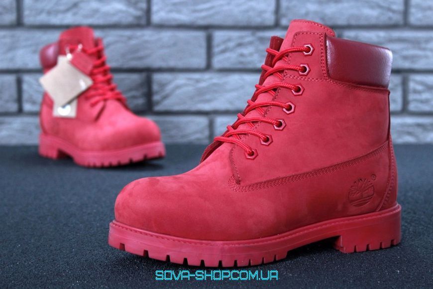 Мужские зимние ботинки (шерстяной мех) Timberland CLASSIC PREMIUM NUBUCK WATERPROOF RED фото