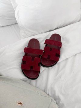 Жіночі шльопанці Hermes Chypre Velours &lsquo;Rouge Marsala&rsquo; Premium фото