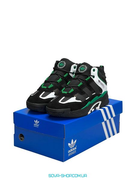 Мужские зимние кроссовки Adidas Originals Niteball Men’s Black Green White Fur фото