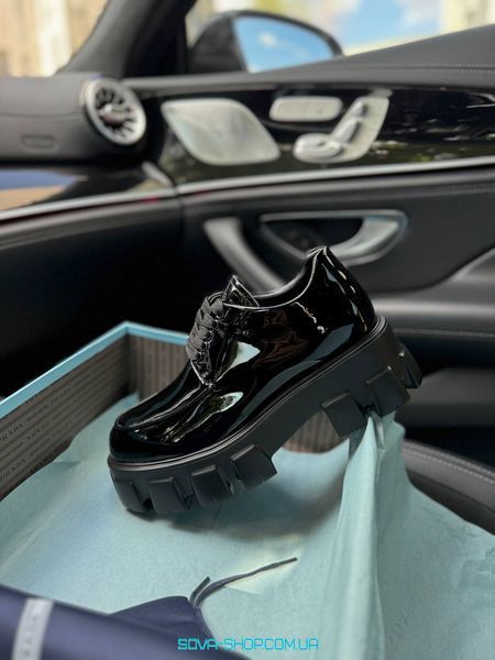 Жіночі лофери Prada Platform Leather Lacked Black Shoes Premium фото