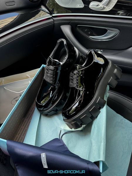 Жіночі лофери Prada Platform Leather Lacked Black Shoes Premium фото