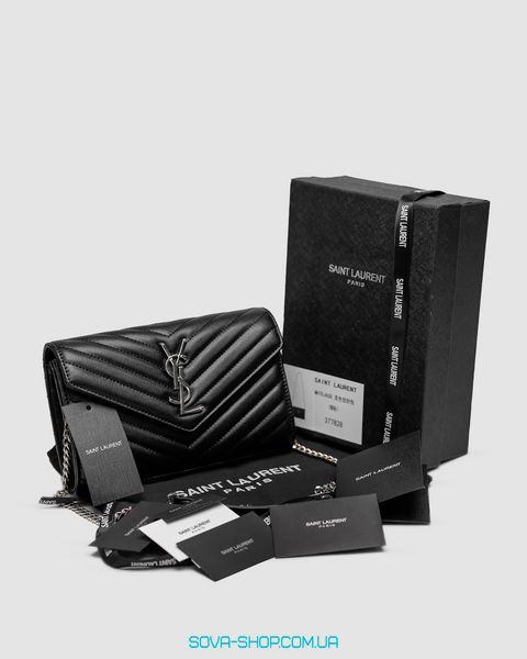 Жіноча сумка Saint Laurent Cassandre Matelasse Chain Wallet In Grain De Poudre Embossed Leather Premium фото