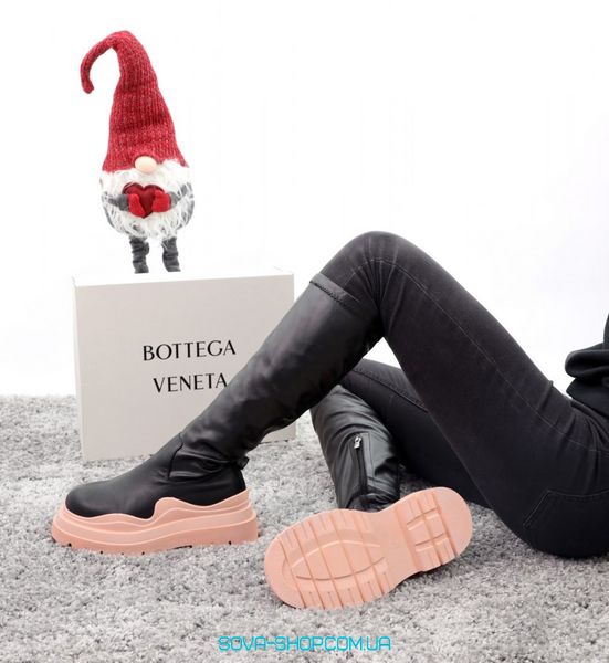 Зимові жіночі черевики з хутром Bottega Veneta High Black Pink 13051 фото