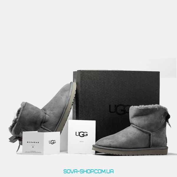 Жіночі зимові ботинки UGG Classic Mini Bailey Bow Grey Premium фото