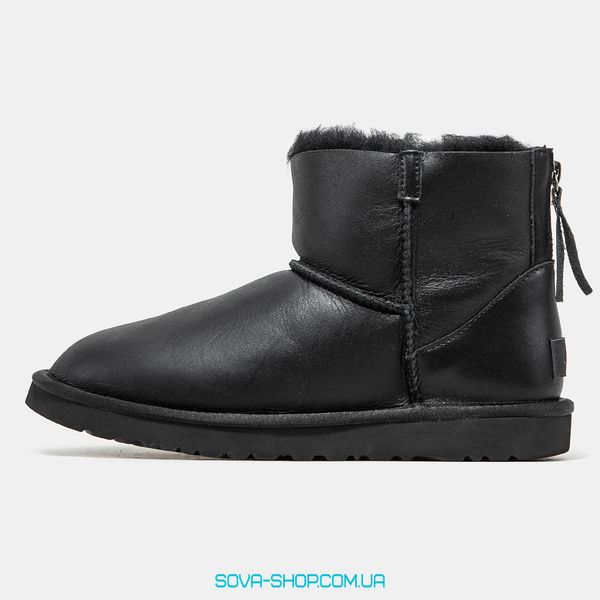Жіночі зимові ботинки UGG Classic Mini Zip Black Leather Premium фото
