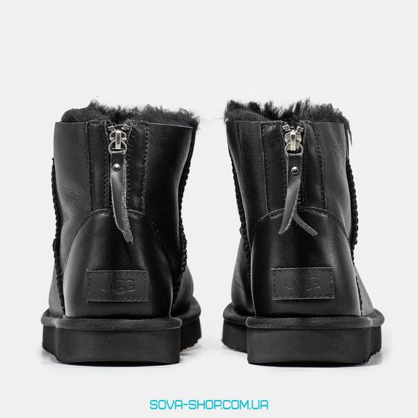 Женские зимние ботинки UGG Classic Mini Zip Black Leather Premium фото