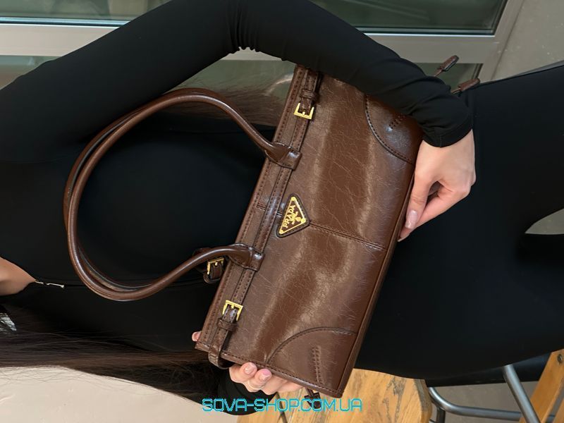 Женская сумка Prada Medium Leather Handbag Chocolate Premium фото